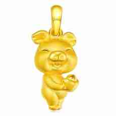 招财猪—3D足黄金吊坠