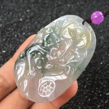 冰种黄加绿喜上眉梢翡翠挂坠